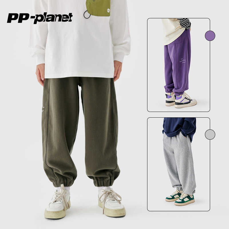 PP星球童装男童裤子春秋季新款中大童纯色百搭束脚休闲运动裤