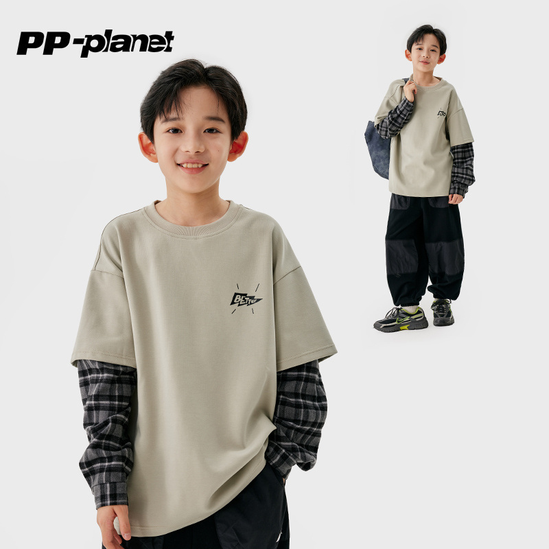假两件T恤pp星球童装休闲男春秋