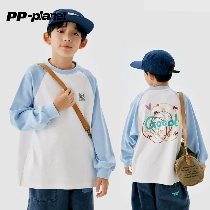 PP星球童装圆领休闲长袖涂鸦T恤