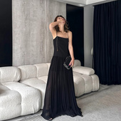 LEDIM WANG黑色吊带连衣裙女超仙气质大摆裙新款 度假风轻礼服长裙