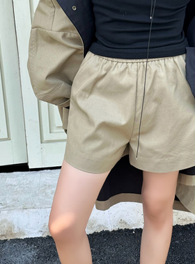 LEDIM WANG红标/高智垂感松紧休闲西裤女卡其色短裤2025秋季新款