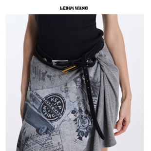 LEDIM WANG双色做旧双层麂皮腰带女百搭辣妹复古配饰2026春夏新款