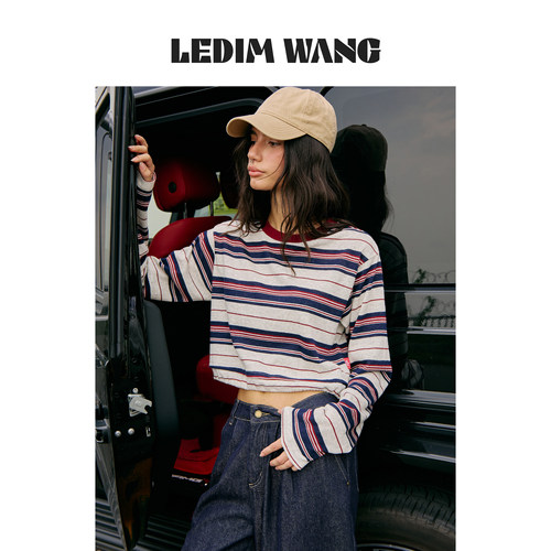 LEDIMWANG美式复古撞色条纹T恤