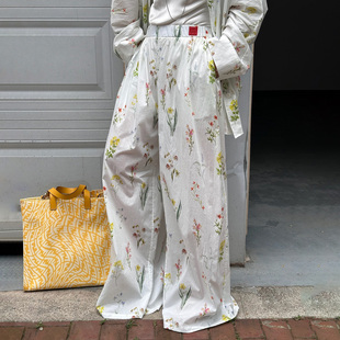 LEDIM WANG【白标系列】碎花褶子宽松阔腿裤女秋季休闲裤2025新款