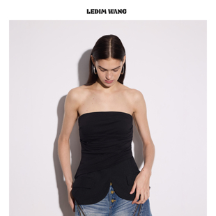 LEDIM WANG假两件解构收腰抹胸上衣女黑色弹力亲肤2026春夏新款