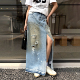 做旧牛仔半身裙女不规则解构蓝色开叉长裙2026春新款 LEDIM WANG