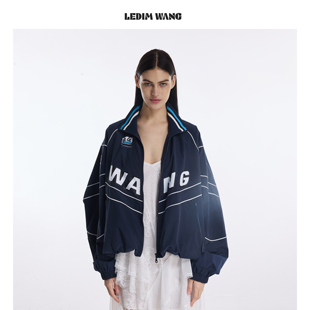 休闲宽松夹克 学院风撞色外套女藏蓝色2026春夏新款 LEDIM WANG美式