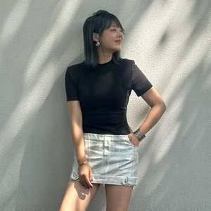 LEDIM WANG拼接烫银连衣裙女2024春夏新款小众设计高级感T恤短裙