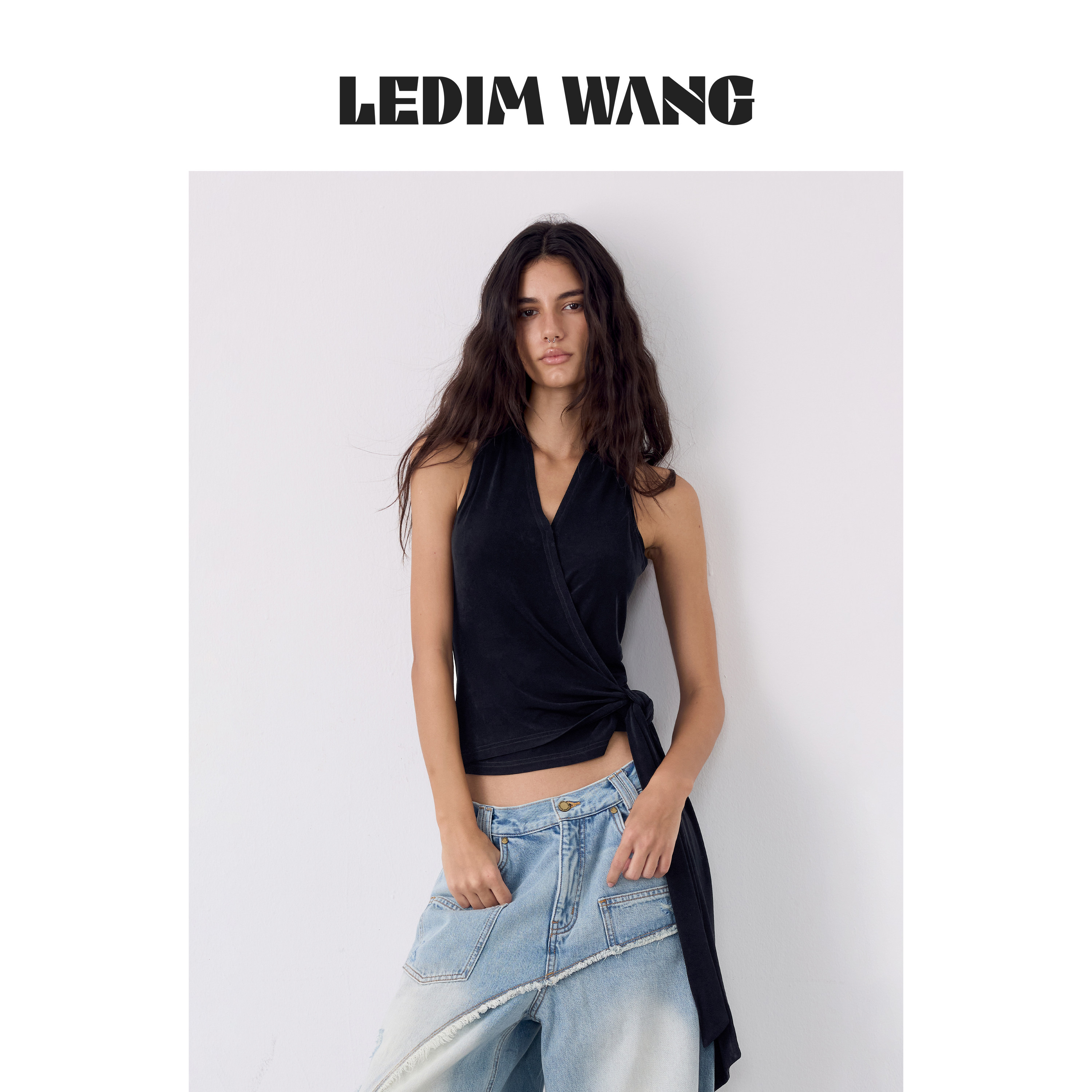 LEDIMWANG绑带醋酸针织飘带背心图片