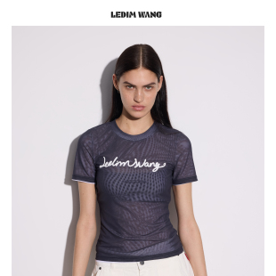 上衣26春夏新款 短袖 WANG假两件撞色印花叠穿T恤女深灰薄款 LEDIM