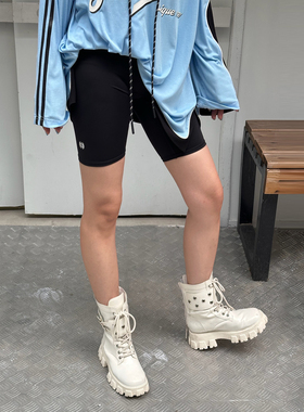 LEDIM WANG弹力紧身打底裤女黑色2025夏薄款休闲百搭短裤四分裤