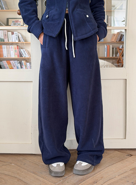 LEDIM WANG红标/摇粒绒微锥卫裤女藏青色百搭休闲长裤25秋冬新款