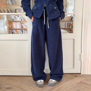 25秋冬新款 LEDIM 女藏青色百搭休闲长裤 摇粒绒微锥卫裤 WANG红标