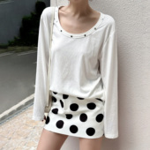 LEDIM T恤女秋简约风圆领内搭上衣2025新款 WANG白标 金属撞钉长袖