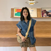 女夏宽松衬衣2025新款 LEDIM 解构牛仔无袖 衬衫 WANG 白标系列