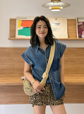 LEDIM WANG【白标系列】解构牛仔无袖衬衫女夏宽松衬衣2025新款