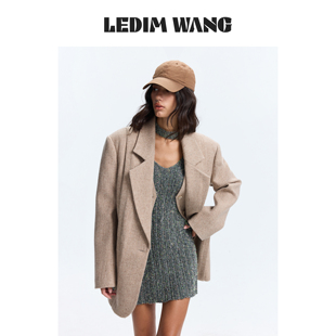 LEDIM WANG高智感羊毛粗呢大衣外套女米驼色叠穿假两件26秋冬新款