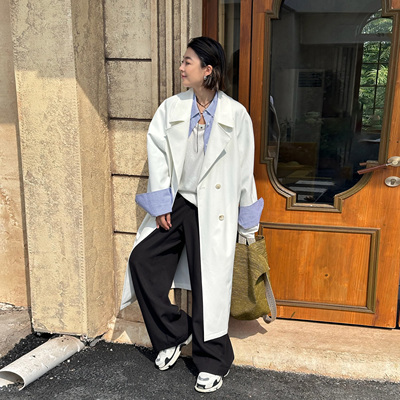 【王玉雯同款】LEDIM WANG高智假两件白色长款风衣外套女25秋新款