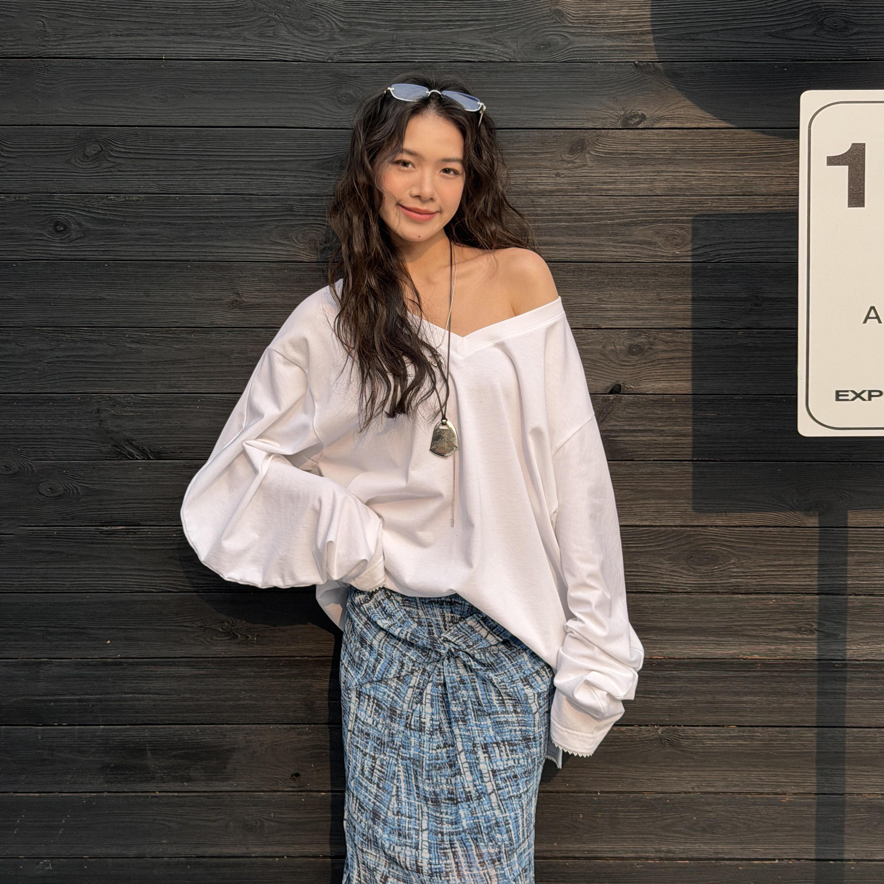 LEDIM WANGV领羊腿袖宽松T恤女白色宽松百搭长袖上衣2026春季新款,女装/女士精品,T恤,淘宝优惠券,粉丝福利购,淘宝优惠卷