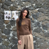 WANG雪境小马毛针织衫 女修身 内搭打底衫 LEDIM 棕色上衣25秋冬新款