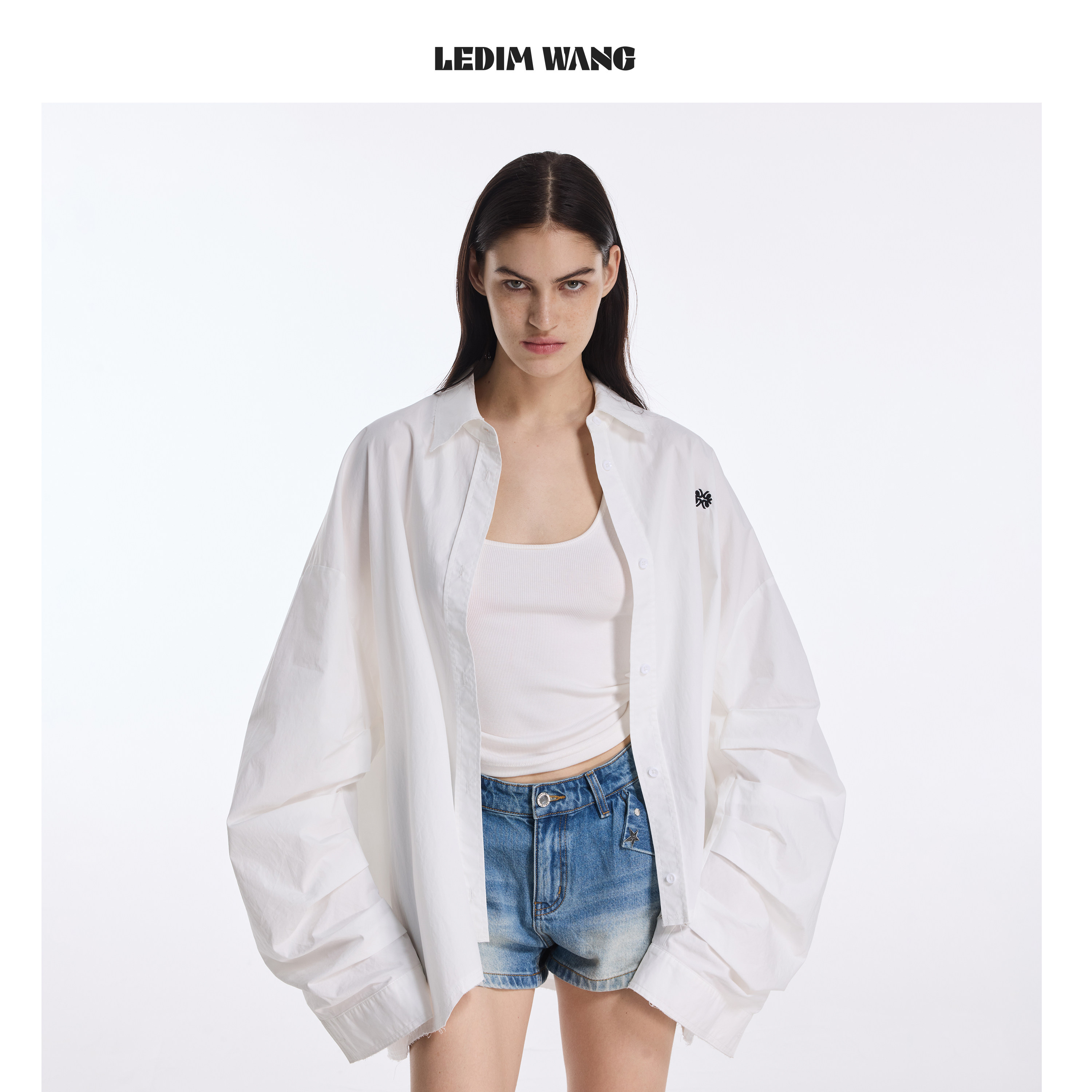 LEDIMWANG毛边白色衬衫女图片
