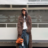 LEDIM 茶棕色直筒上衣 外套女25秋冬新款 WANG白标 游牧风毛绒长款