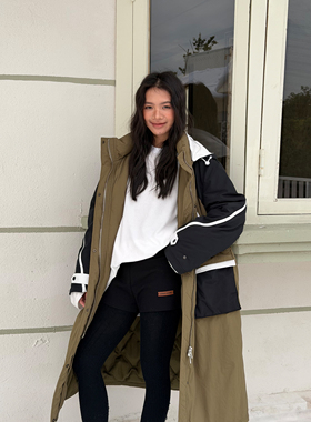 LEDIM WANG白标/山系三拼色鹅绒羽绒服外套女撞色长款25秋冬新款