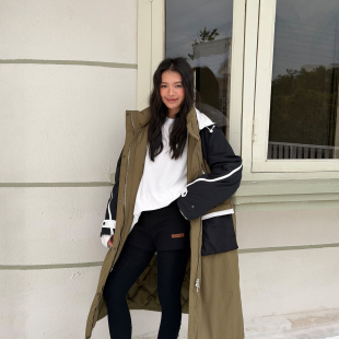 25秋冬新款 山系三拼色鹅绒羽绒服外套女撞色长款 WANG白标 LEDIM