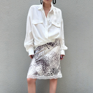 鱼尾裙中裙 蕾丝醋酸拼接豹纹半身裙女秋印花新款 LEDIM WANG白标