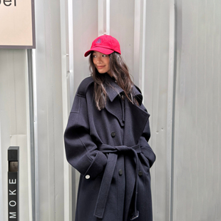 外套25秋冬新款 LEDIM 低腰线毛呢大衣女绵羊毛长款 阔版 WANG黑标