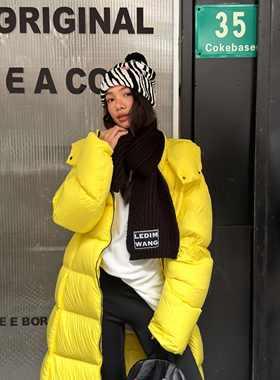 LEDIM WANG白标/泡芙鹅绒长款羽绒服女洛梨黄保暖百搭外套25秋冬