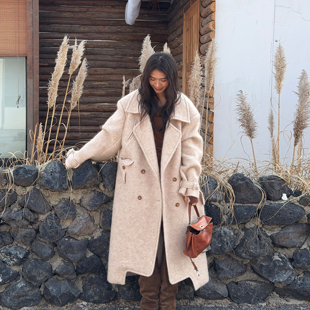 燕麦色高智感大衣女 25冬新款 LEDIM WANG羊驼绒毛呢外套宽松长款