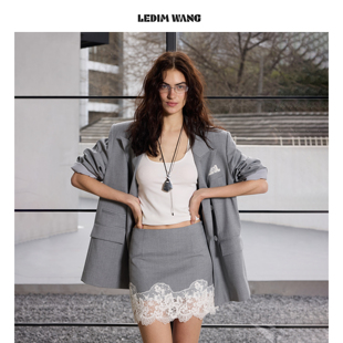 半裙女灰色2026春夏新款 LEDIM 西装 套装 WANG柔性职场高智蕾丝时尚
