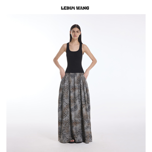长裙 黑色修身 LEDIM WANG甜酷豹纹低腰线背心连衣裙女2026春夏新款