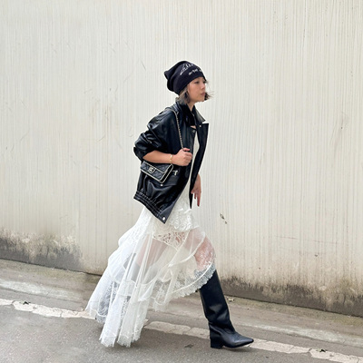 【明星同款】LEDIM WANG拼贴吊带蕾丝连衣裙女白色长裙25冬新款