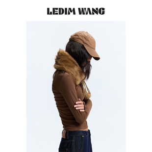 LEDIM WANG渐变皮草毛毛绑带围脖短款26秋冬新款棕色百搭配饰女款