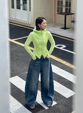 LEDIM WANG白标/松弛感宽腰阔腿牛仔裤女纯棉弯刀长裤25冬季新款