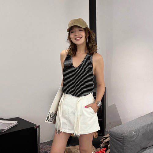 LEDIMWANG扭结条纹背心女
