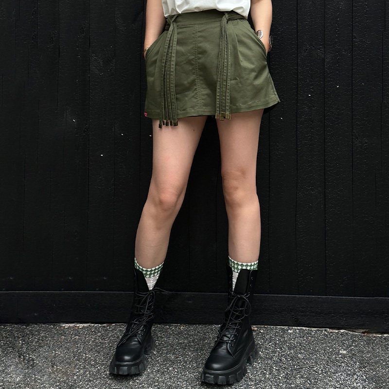 LEDIM WANG流苏绑带休闲裤女小众设计高级感绿色户外穿搭短款裙裤,女装/女士精品,休闲裤,淘宝优惠券,粉丝福利购,淘宝优惠卷