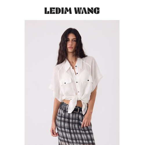 LEDIMWANG亚麻外搭开衫短袖衬衣