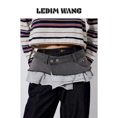 LEDIMWANG叠穿水洗牛仔搭片屁帘