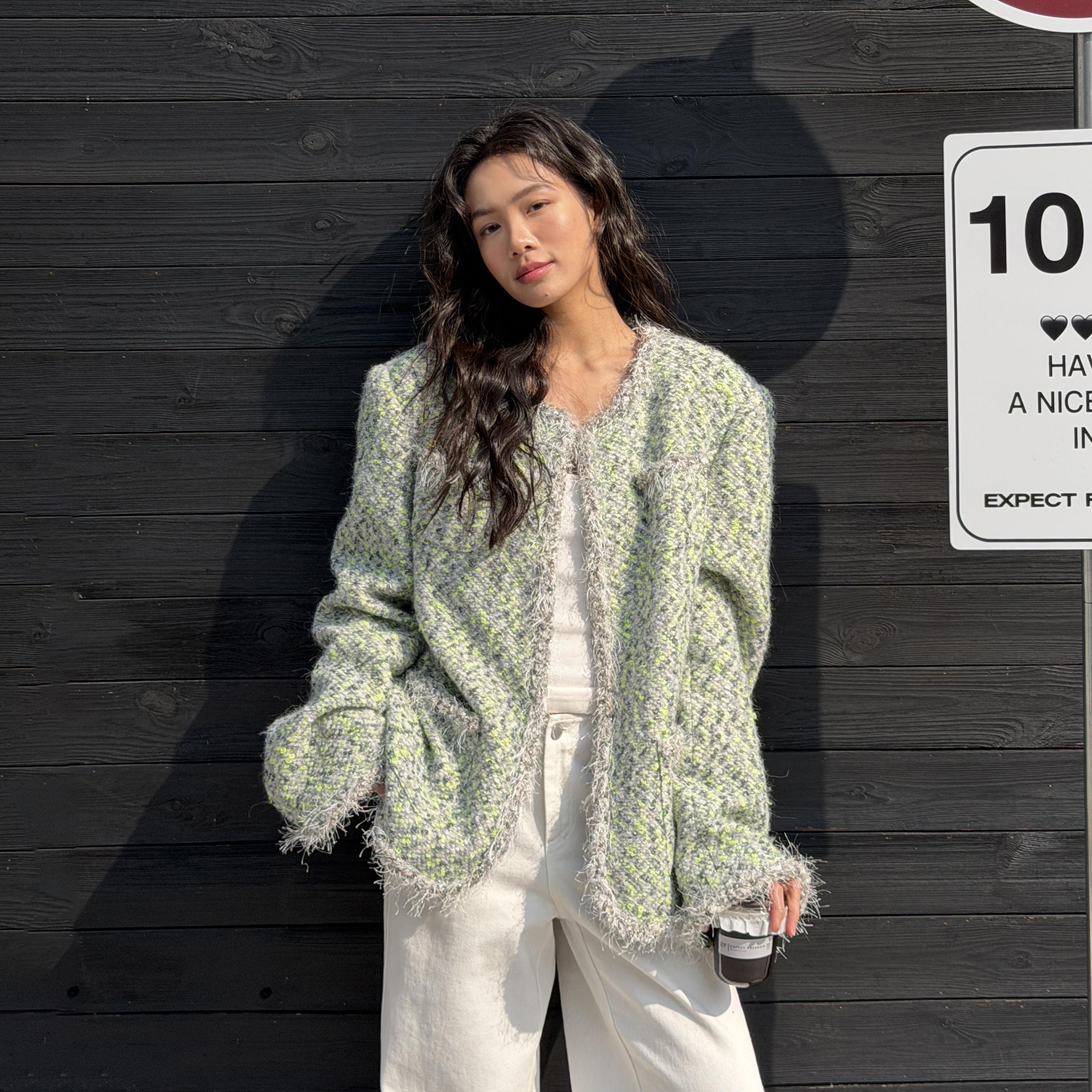 LEDIM WANG小香风外套女绿色修身长袖时尚高级轻奢感2026春季新款,女装/女士精品,短外套,淘宝优惠券,粉丝福利购,淘宝优惠卷