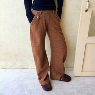 WANG绵羊毛休闲裤 LEDIM 女马蹄裤 棕色长裤 新款 冬季 明星同款
