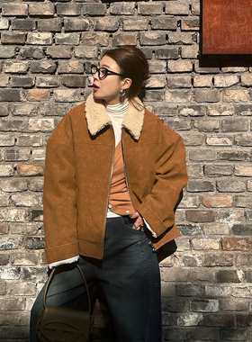 LEDIM WANG水洗皮解构毛领棉服女美式复古高级感保暖外套冬季新款