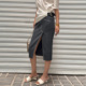 LEDIM 不对称灰条纹开叉半身裙女夏半裙2025新款 WANG 黑标系列