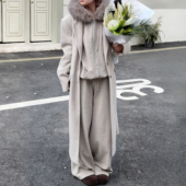 LEDIM WANG摇粒绒羊羔毛针织大衣女红标灰杏色慵懒外套25秋冬新款