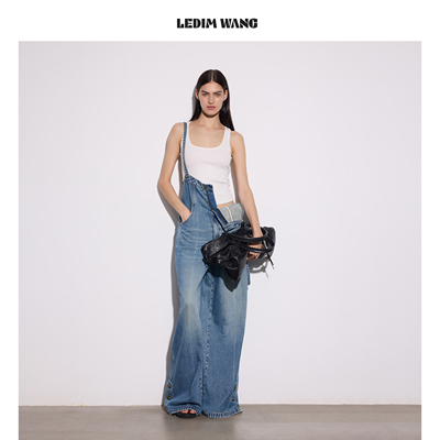 LEDIM WANG视觉解构背带牛仔裤女莱赛尔直筒阔腿长裤26春夏新款