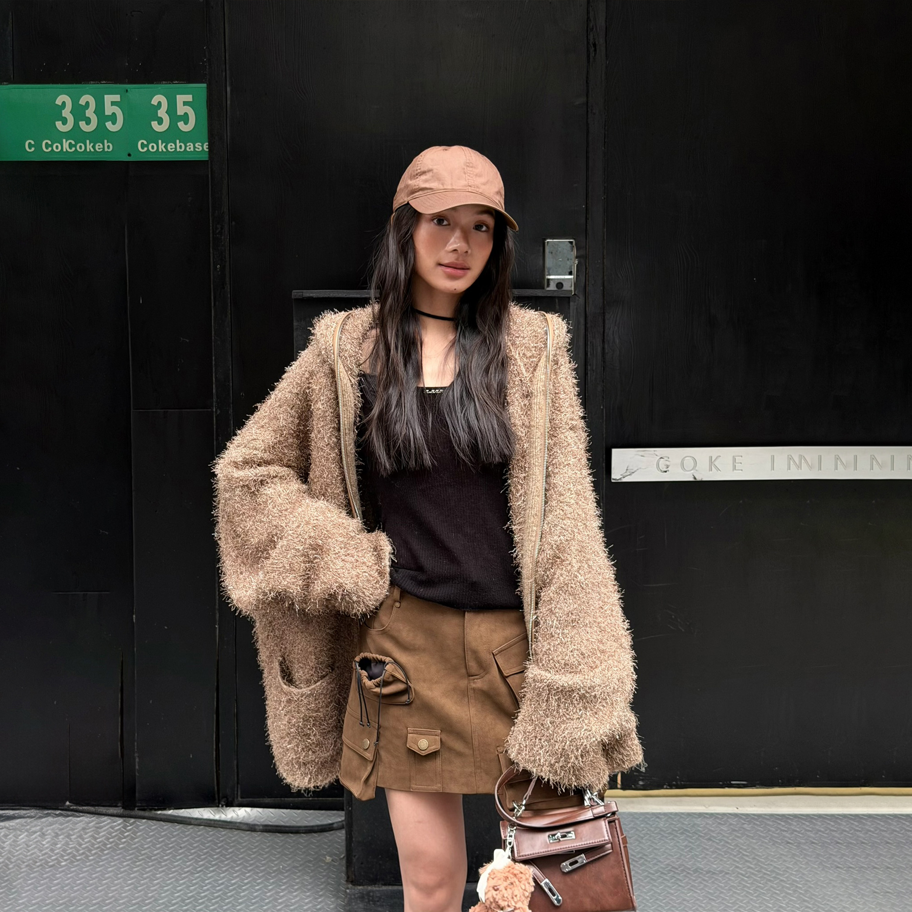 LEDIM WANG白标/高级感连帽开衫毛衣女暖沙色外套上衣25秋冬新款