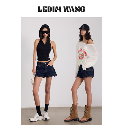 LEDIMWANG工装贴袋牛仔裤女
