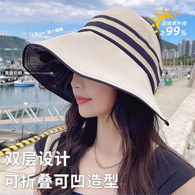 黑胶空顶遮阳帽女夏防晒帽渔夫帽